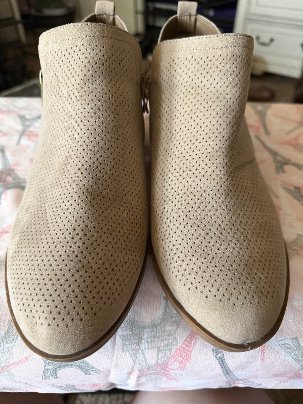 torrid Beige Perforated Suede-Look Ankle Booties